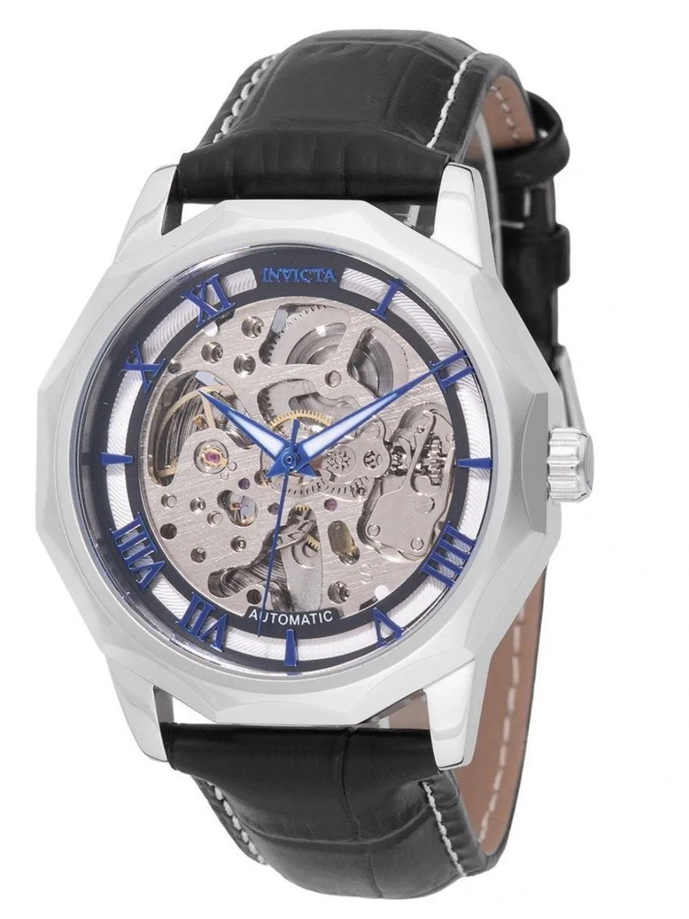 Invicta Men's Skeleton Automatic Watch - Silver, Blue & Black